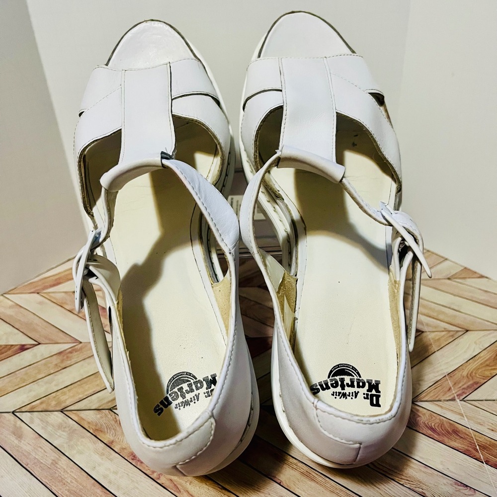 Dr Martens Adaya Platform T-Strap Wedge Sandals Women 10 White Leather Y2K Bratz - Picture 4 of 12
